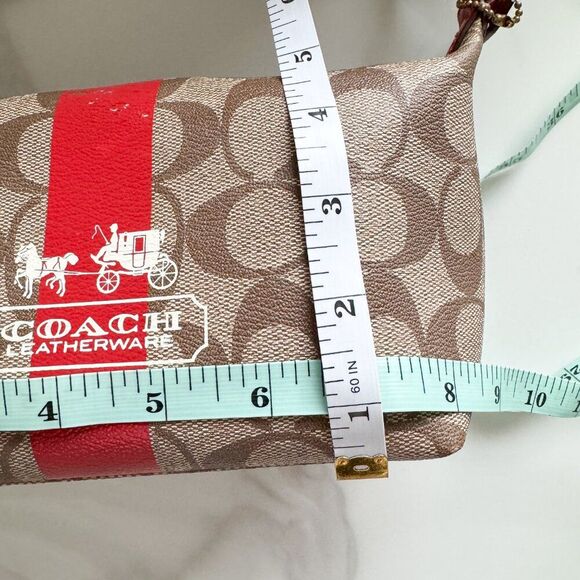 COACH Heritage Stripe Signature Shoulder Bag Brown/Red GUC - Picture 9 of 9